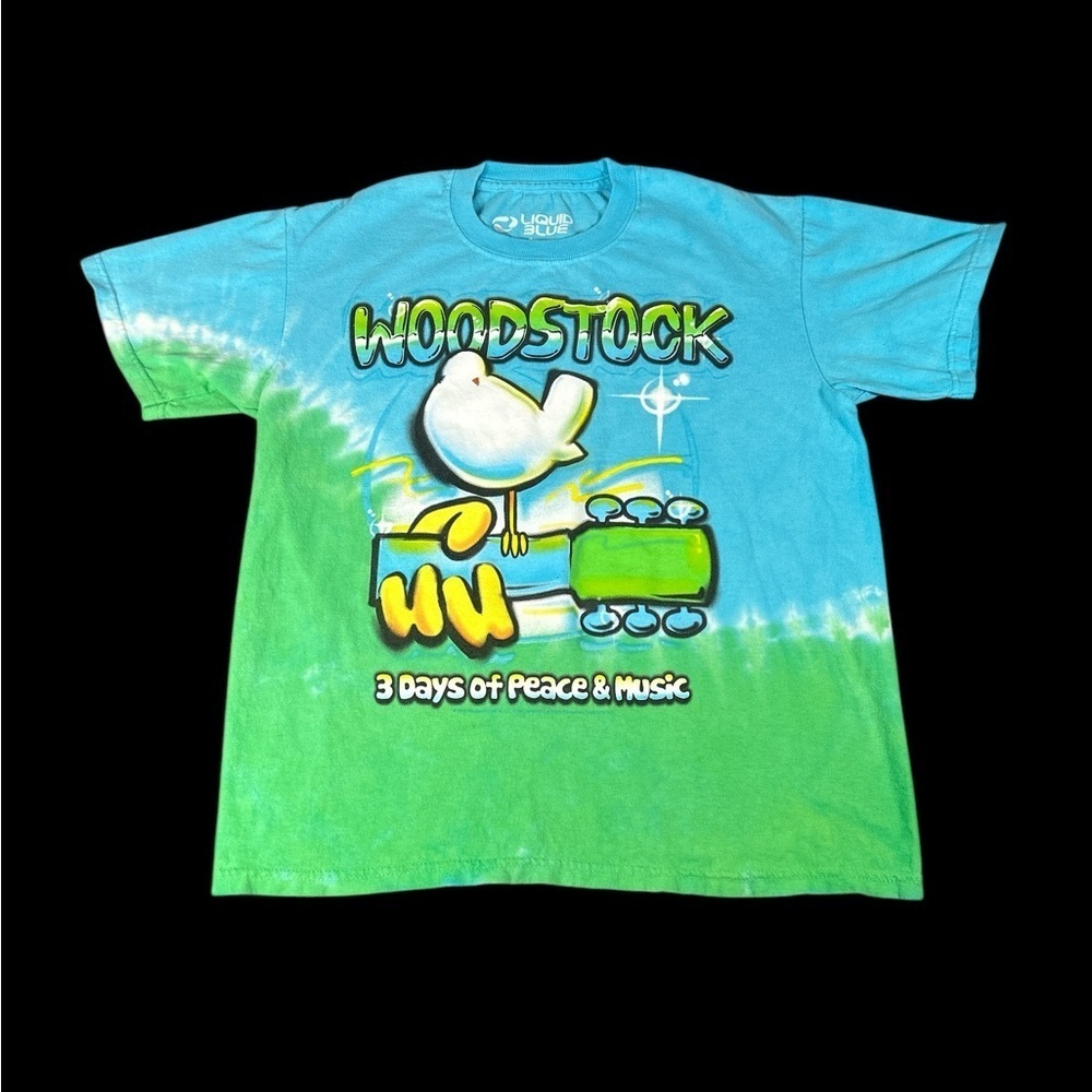Liquid Blue Woodstock Women’s Short Sleeve T-Shirt Sz Sm Peace Love Hippie